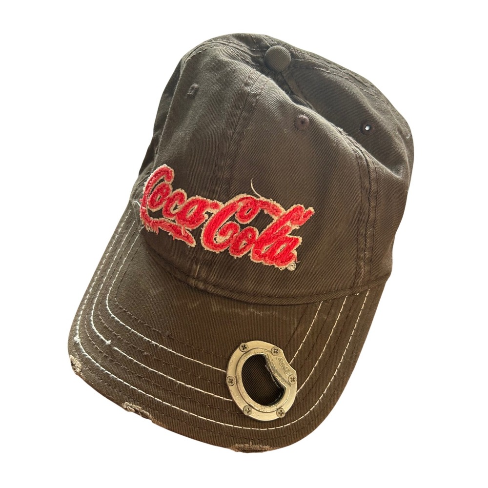 Coca-Cola Bottle Opener Hat Mens Brown Distressed Logo Adjustable OSFM